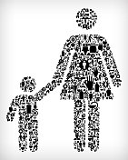 母亲和男孩家庭流感冠状病毒图标模式