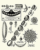 维多利亚时代的珠宝，钻石戒指，胸针，手镯