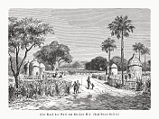 苏丹巴里村的历史风貌，木版，出版于1891年