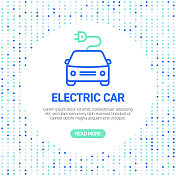 电动汽车生产线图标。简单的轮廓图标与模式
