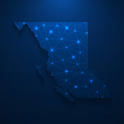 不列颠哥伦比亚地图网络-明亮的网格在深蓝色的背景