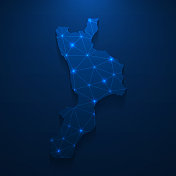 卡拉布里亚地图网络-明亮的网格在深蓝色的背景