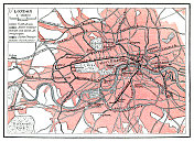 1897年英国伦敦城市地图,有铁路 1897年英国伦敦城市地图,有铁路
