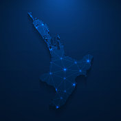 北岛地图网络-明亮的网格在深蓝色的背景