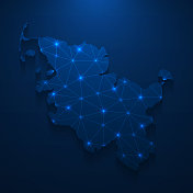 石勒苏益格-荷尔斯泰因地图网络-明亮的网格在深蓝色的背景