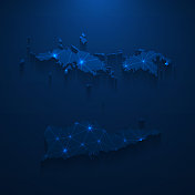 美属维尔京群岛地图网络-明亮的网格在深蓝色的背景