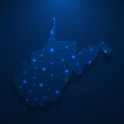 西弗吉尼亚州地图网络-明亮的网格在深蓝色的背景