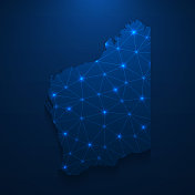 西澳大利亚地图网络-明亮的网格在深蓝色的背景