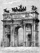 古董插图:Arco della Pace，米兰
