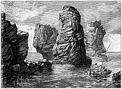 古董插图:海峡群岛岩石