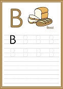 矢量图的面包孤立在一个白色的背景。以大写字母B作为教学媒体，供儿童识别英文字母或供儿童学习书写字母。