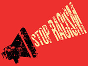 消除种族歧视,停止种族主义扩音器垃圾摇滚矢量股票插图。 消除种族歧视,停止种族主义扩音器垃圾摇滚矢量股票插图。