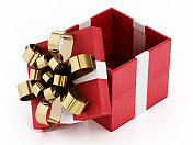红色，白色和金色的礼品盒开放的盖子