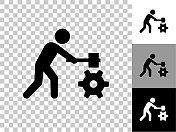 Stick Figure Building Gear Icon on Checkerboard透明背景