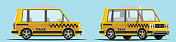 现代黄色出租车，侧视图和3/4视图