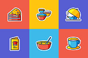 餐厅，食物和饮料相关的向量组线性平面图标和信息图形设计元素
