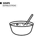 汤线图标,轮廓矢量符号插图。 汤线图标,轮廓矢量符号插图。