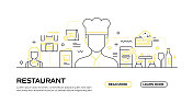 餐厅，食品和饮料相关的现代线条风格网页横幅矢量插图