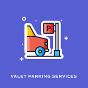 代客停车服务平面线图标,轮廓向量符号插图。 代客停车服务平面线图标,轮廓向量符号插图。