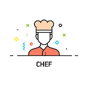厨师平面线图标，轮廓矢量符号插图。