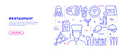 餐厅，食品和饮料相关的现代线条风格网页横幅矢量插图