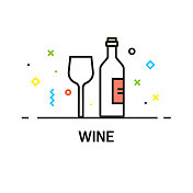葡萄酒直线图标，轮廓矢量符号插图。