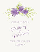 紫色水彩鲜花婚礼邀请模板