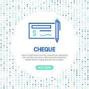 支票行图标。简单轮廓符号图标与模式 支票行图标。简单轮廓符号图标与模式