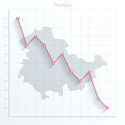 图林根州图上的金融图表上有红色的下降趋势线