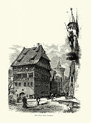 Albrecht Durer家的街景，纽伦堡，德国，19世纪