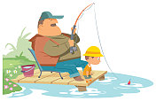 父子俩一起钓鱼