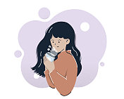 微笑女人喝咖啡插画。矢量插图。白色背景。