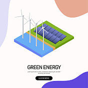 绿色能源概念矢量插图用于网站横幅，广告和营销材料，在线广告，商业展示等。