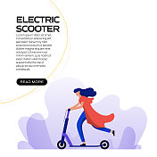 电动滑板车概念矢量插图网站横幅，广告和营销材料，在线广告，业务演示等。