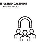 用户参与线图标,轮廓向量符号插图。 用户参与线图标,轮廓向量符号插图。