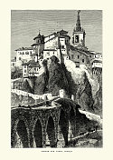 19世纪，西班牙昆卡，普恩特圣巴勃罗的“桥与镇”
