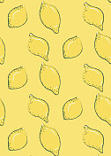 新鲜的夏季多汁柠檬无缝图案上的黄色背景