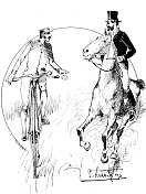 一个骑自行车的人和一个骑马的人在路上聊天