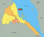 带有旗帜的厄立特里亚平面地图