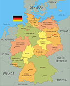 带国旗的德国平面地图