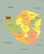 带有旗帜的津巴布韦平面地图