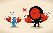 最后期限，压力和时间压力概念，蓝人是在和时间做斗争(时钟)