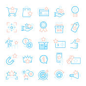 忠诚度计划相关的线路图标。简单轮廓符号图标。 忠诚度计划相关的线路图标。简单轮廓符号图标。