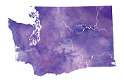 华盛顿州栅格水彩地图插图在紫色