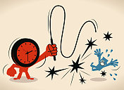 拟人化的时间(时钟)给蓝人一顿鞭打;截止日期，压力和时间压力的概念