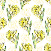 水仙花水彩和墨水无缝模式-矢量EPS插图 水仙花水彩和墨水无缝模式-矢量EPS插图