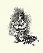 卡通,士兵提着一桶食物和一瓶酒 卡通,士兵提着一桶食物和一瓶酒