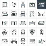 家居家具和装饰细线图标-可编辑的笔触