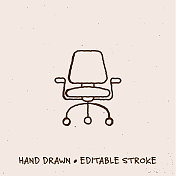 手绘办公室扶手椅线条图标与可编辑的笔触