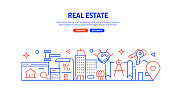 房地产相关网站横幅线条风格。现代线性设计矢量插图的网站横幅,网站标题等。 房地产相关网站横幅线条风格。现代线性设计矢量插图的网站横幅,网站标题等。